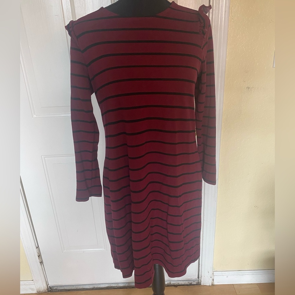 Old Navy Long Sleeve Dress in Burgundy with Black Stripes